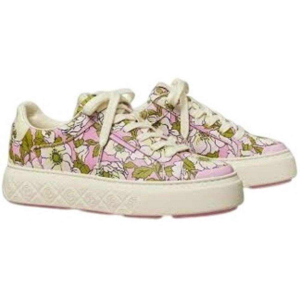Tory Burch Cream and Pink Floral Sneakers
